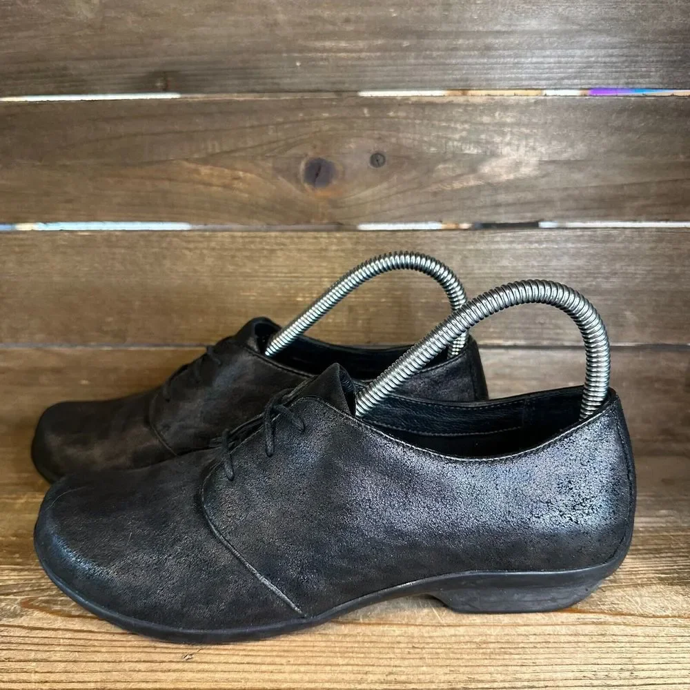 Womens Dansko Olive Leopard Print Black Leather Comfort Oxfords Shoes Size EU 37